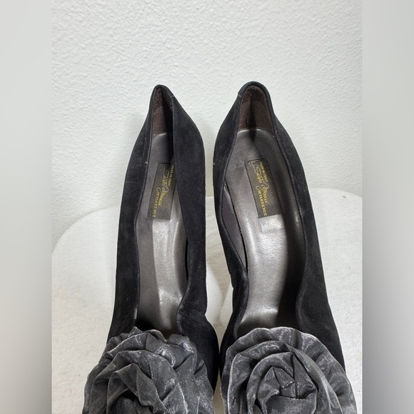 Sesto Meucci of Florence Silver Flower Black Suede Almond Toe Heeled Pump 10B - Picture 4 of 16